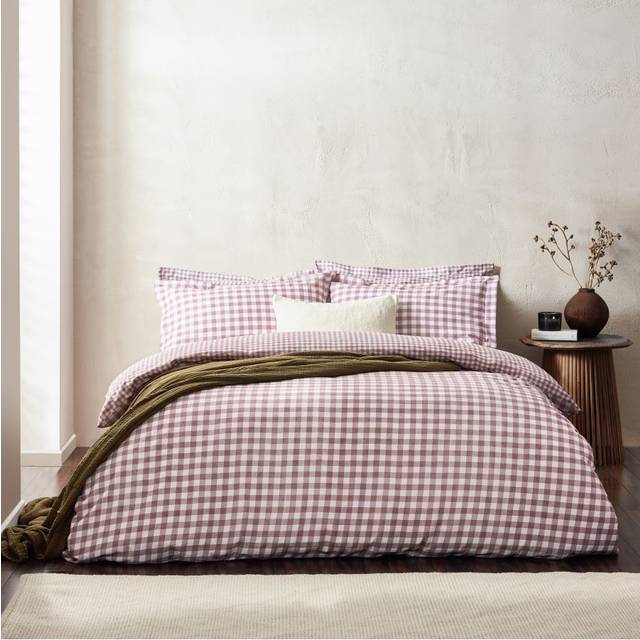 Yard Barton Berry Check Reversible Duvet Cover Set - SINGLE, BERRY