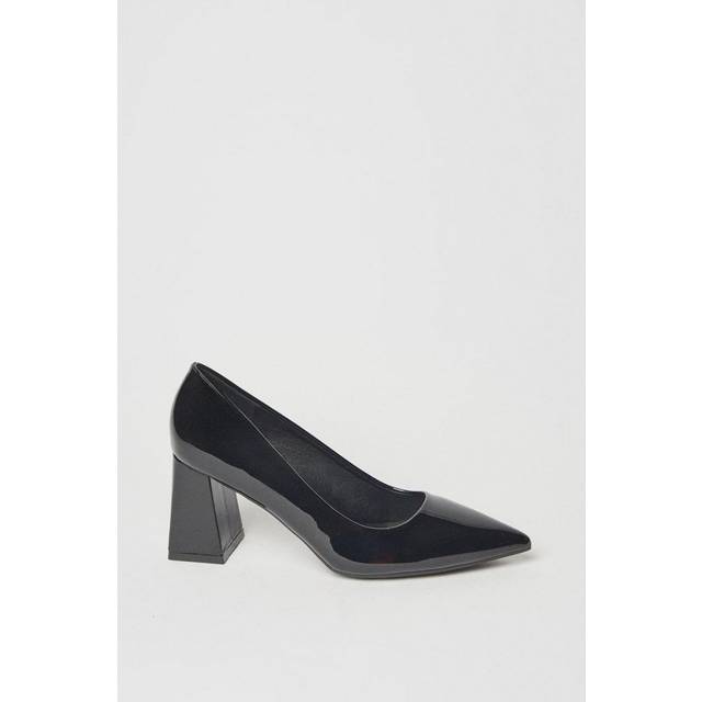 Oasis Womens Val Patent Pointed Block heel Court Shoes - Black - Size UK 7