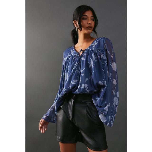 Womens Chiffon Flounce Volume Sleeve Smock Top - Multi - 10