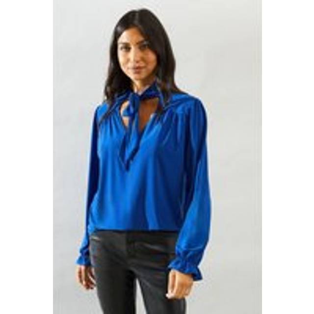 Womens Bubble Hem Tie Neck Jersey Top - Cobalt - 18