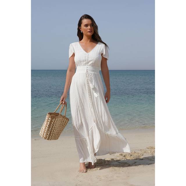 Quiz Womens White Lace Maxi Dress Viscose - Size Large