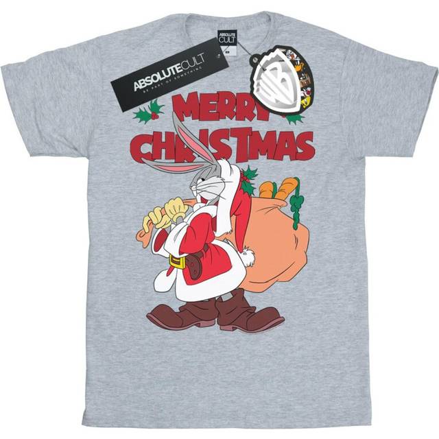(S, Sports Grey) Looney Tunes Mens Santa Bugs Bunny T-Shirt