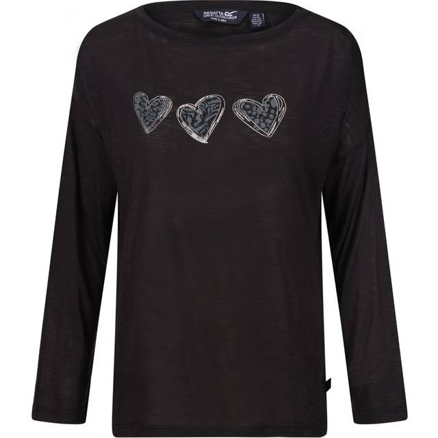 Regatta Womens/Ladies Carlene Hearts Long-Sleeved T-Shirt (Black) Cotton - Size 8 UK