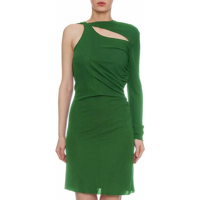 Green Asymmetric Slash Mini Dress (8)