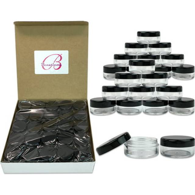 Beauticom 5G/5ML Round Clear Jars with Black Lids for Beads  Gems  Glitter  Charms  Small Arts and Crafts Items (Quantity: 200pcs)