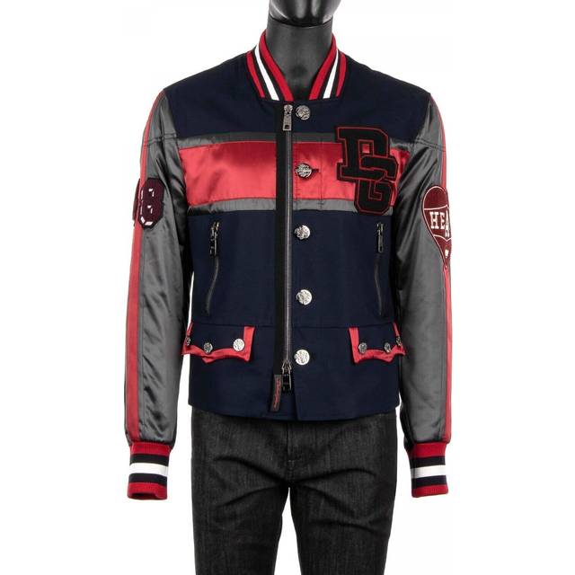 Dolce & gabbana king logo embroidery varsity college jacket blue red 54 us 44 xl