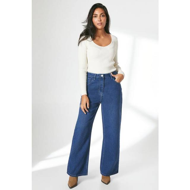 Principles Womens Petite Wide Leg Jean - Dark Blue Cotton - Size 18 UK
