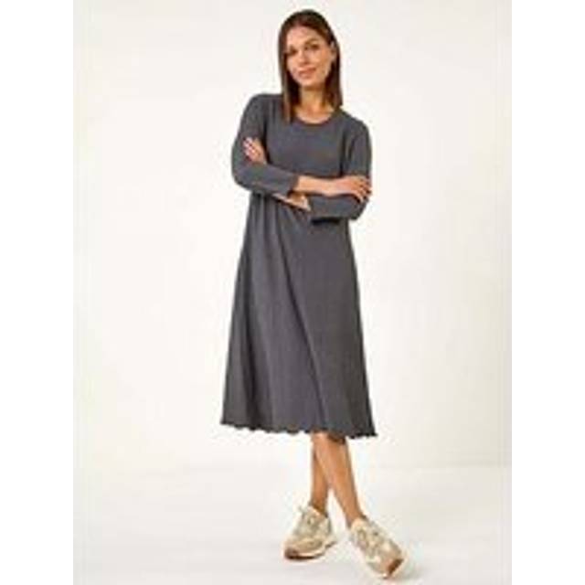 Textured A-Line Stretch Midi Dress - Grey - 16