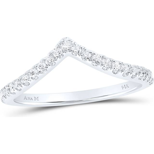 GND 150566 0.2 CTW 10KT White Gold Womens Round Diamond Chevron Stackable Band Ring, Size 7