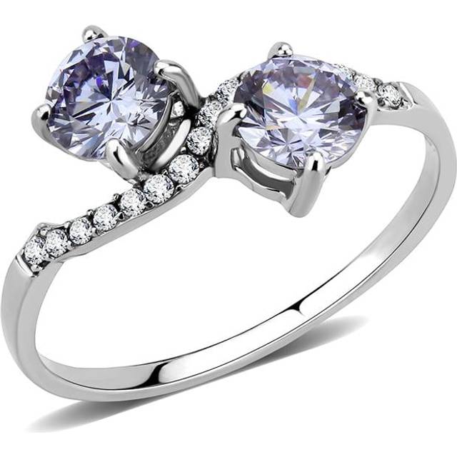 Alamode DA244-9 Women High Polished Stainless Steel Ring with AAA Grade CZ in Light Amethyst - Size 9