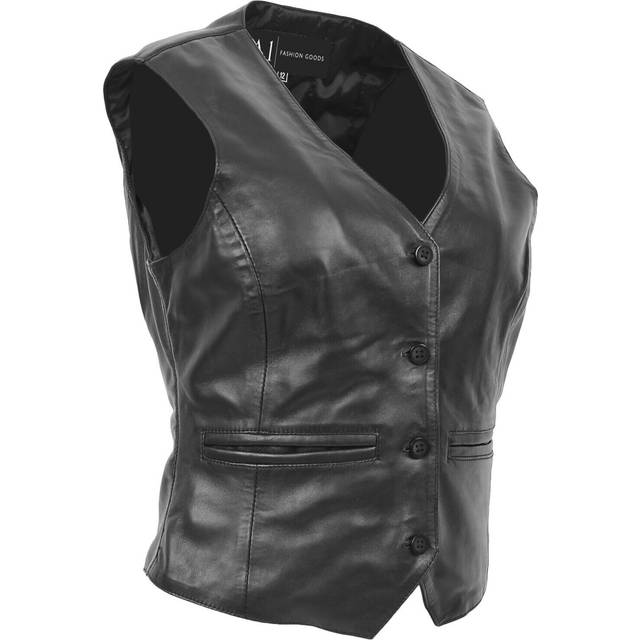 (Black, 8) Womens Soft Leather Waistcoat Slim Fit Vest Classic Gilet Katy Black