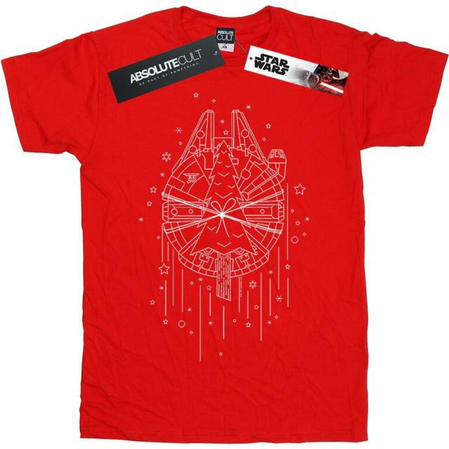 (S, Red) Star Wars Mens Millennium Falcon Christmas Tree Delivery T-Shirt