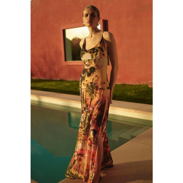 Ombre Placed Print Viscose Georgette Beach Slip Dress - Floral