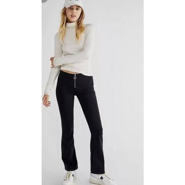 Free people women black jett low rise flare jeans stretch size 27