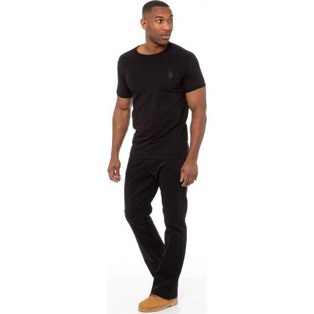 Enzo Mens Bootcut Stretch Denim Jeans - Black Cotton - Size 34W/34L