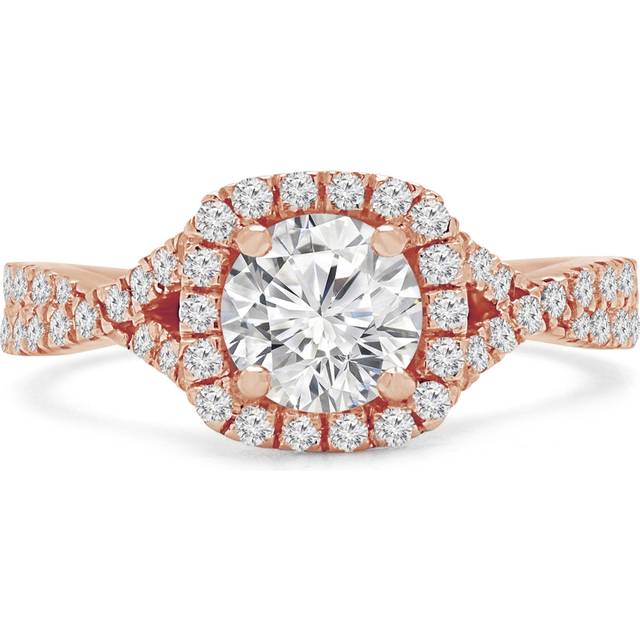 Majesty Diamonds MD240110-7 1.5 CTW Round Lab Created Diamond Twisted Split-Shank Cushion Halo Engagement Ring with Accents in 14K Rose Gold - Size 7