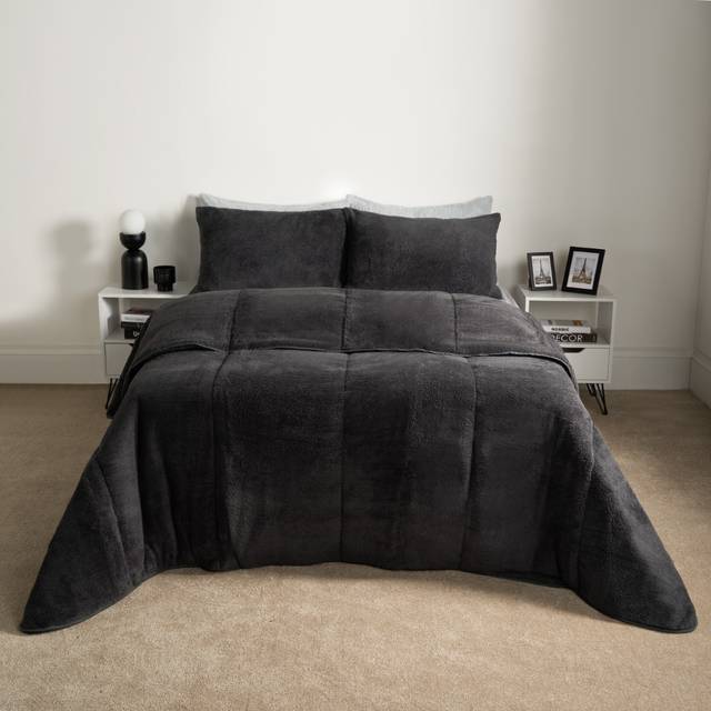 Teddy Fleece Coverless Duvet 10.5 TOG Pillowcase - Charcoal - Single