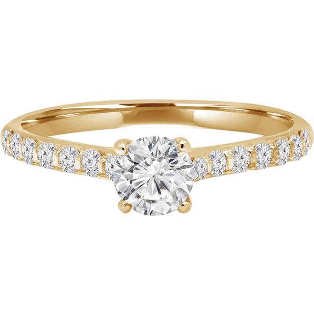 Majesty Diamonds MD240140-7 0.6 CTW Round Diamond Shared-Prong Trellis Solitaire with Accents Engagement Ring in 14K Yellow Gold - Size 7