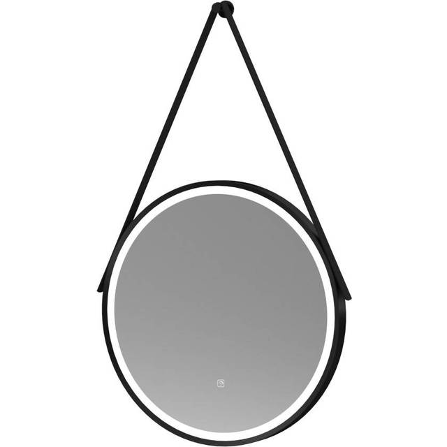 Round LED Illuminated Touch Sensor Framed Mirror with Demister & Strap, 600mm - Black