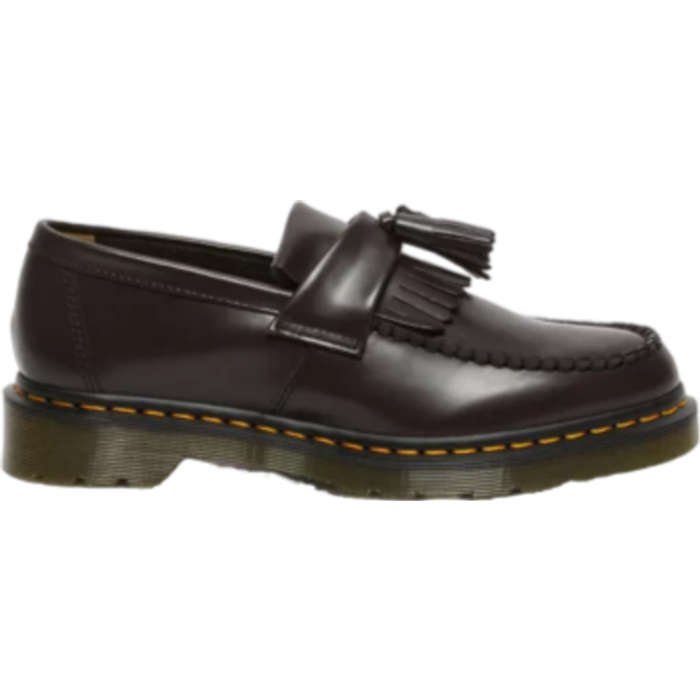 Dr. Martens Adrian Yellow Stitch Smooth Leather Tassel Loafers in Red/Purple, Size: 13