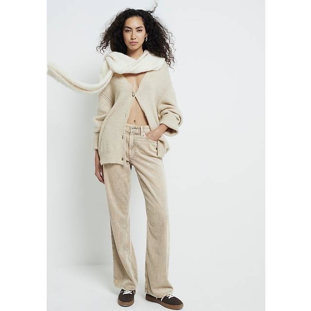 River Island Womens Beige Relaxed Straight Corduroy Jeans - 18S