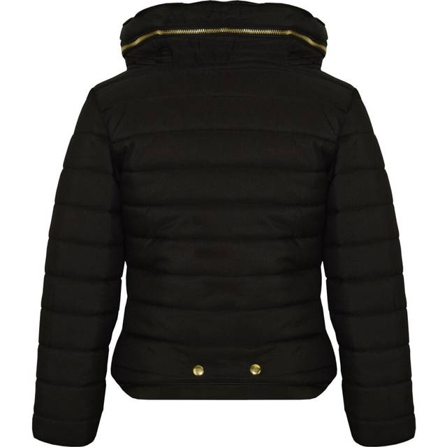 (11-12 Years) Girls Jacket Kids Padded Black Puffer Bubble Fur Collar Quilted Warm Thick Coats