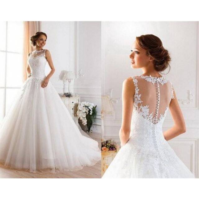 (White) 2019 lace White Ivory A-Line Wedding Dresses for bride Dress gown Vintage plus size Customer made size Backless vestido De Noiva