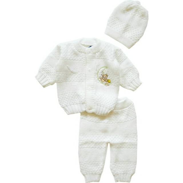Abelito Newborn Baby Boy's Girl's Unisex Warm Winter 3 Pieces Crochet Set (White)