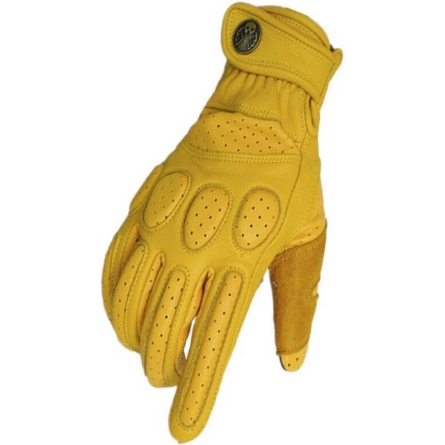 (606Yellow, L) Retro Cowhide Motorcycle Gloves Safe Comfortable Motocross Gloves Guantes Moto Men Outdoor Riding Touch Screen Gloves