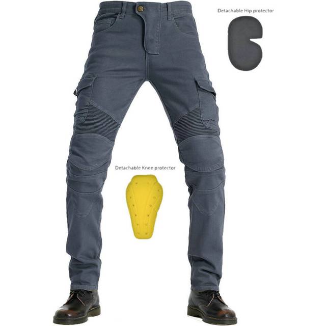 (Gray, 3XL) Motorcycle Jeans Motorbike Pants Denim Trousers