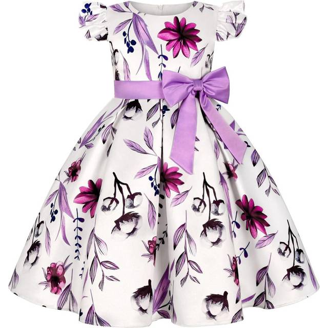 (140CM, Purple) Girls' Party Dress Cute Bowknot Princess Dress Girls Pageant Dress Elegant Formal Dress