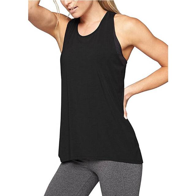 (Black, M) Womens Yoga Activewear Tank Top Fitness Workout Vest Sleeveless Shirt