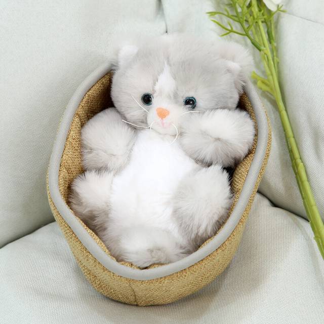(Gray Cat) Childrens Plush Toy Doll Creative Basket Weaving Animal Panda Cute Pp Cotton
