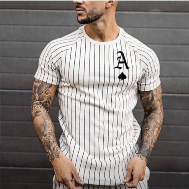 (White, XL) Mens Short Sleeve Poker Round Neck T-shirt Casual Slim Fit Muscle Tee Tops Tunic