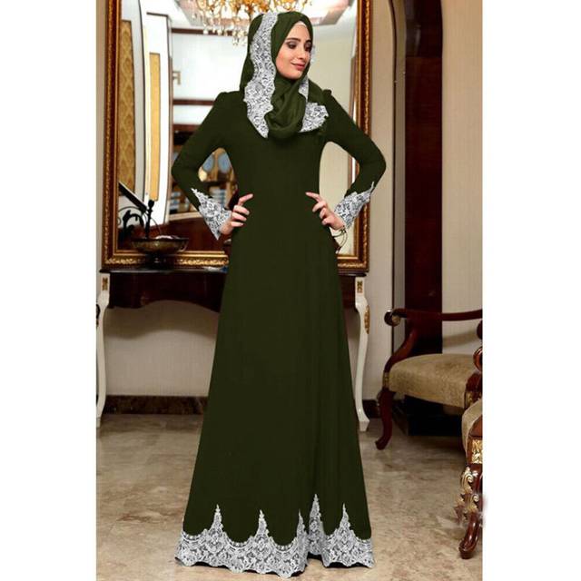 (Green, L) Women Dubai Abaya Maxi Dress Robe Party Gown