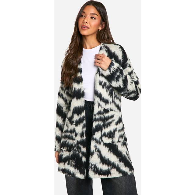 Womens Zebra Wool Look Coatigan - Black - 8, Black