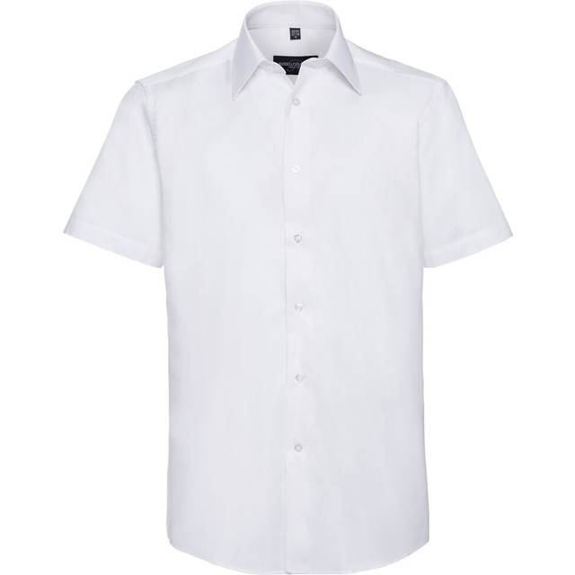 (18.5in, White) Russell Collection Mens Oxford Easy-Care Tailored Short-Sleeved Shirt