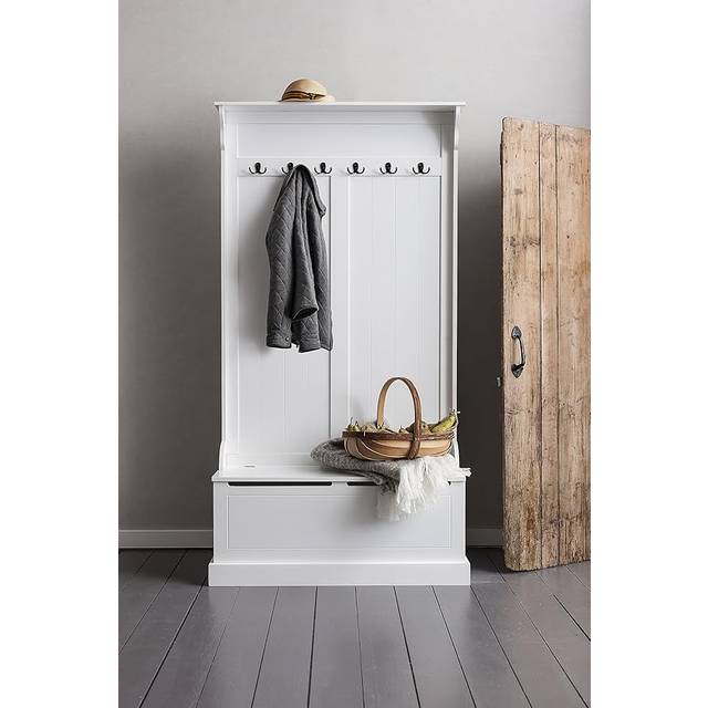 Brittany Hallway Bench and Coat Hook Shoe Storage in Classic White