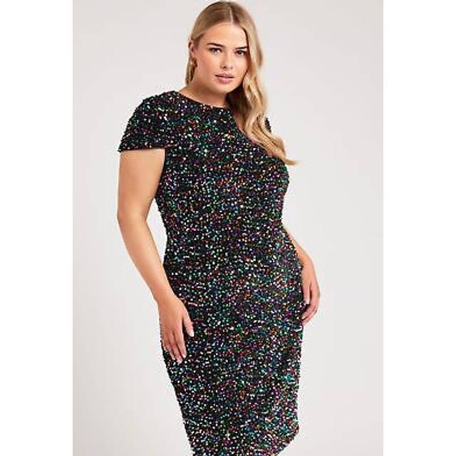 Yours London Curve Burgundy Red Velvet Sequin Dress, Women's Curve & Plus Size, Yours London - 30-32