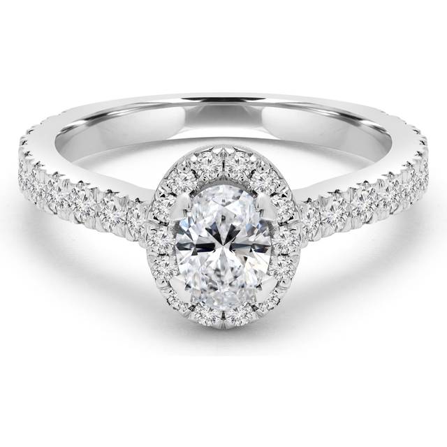 Majesty Diamonds MD240249-3.5 0.88 CTW Oval Diamond Cathedral Tapered Halo Engagement Ring with Accents in 14K White Gold - Size 3.5