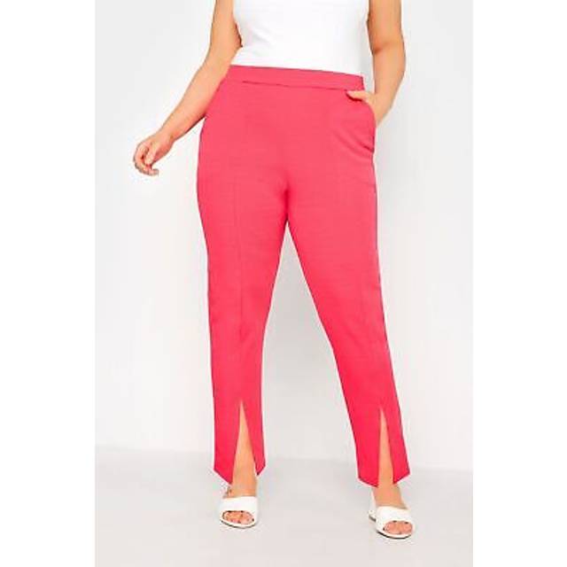 Yours Curve Hot Pink Split Hem Stretch Tapered Trousers, Women's Curve & Plus Size, Yours - Regular 28