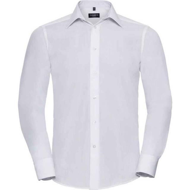 (L, White) Russell Collection Mens Poplin Tailored Long-Sleeved Formal Shirt