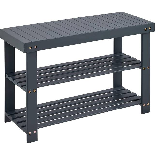 Mantraraj Bamboo Shoe Bench 3-Tier Shoe Rack Stand Seater Shoes Organizer Seater Storage Shelf Grey - One Size