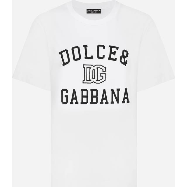 Dolce & Gabbana Jersey T-shirt With Logo Embroidery And Lettering - Woman T-shirts And Sweatshirts White 42