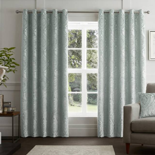 Chateau Jacquard Eyelet Curtains - Duck Egg - 90w X 90d (229x229cm) - Curtina