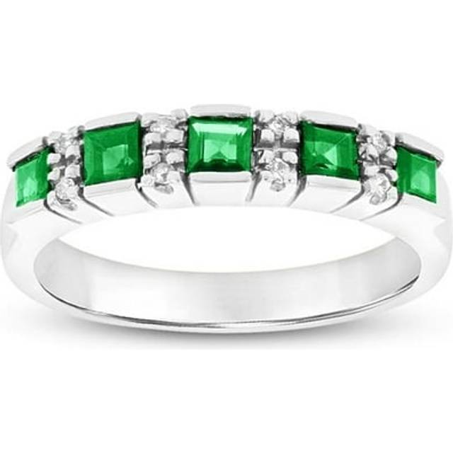 Louis Creations RL1625ED-WG-7 0.05 CTW of Diamonds & Emeralds Wedding Band, 14K White Gold - Size 7