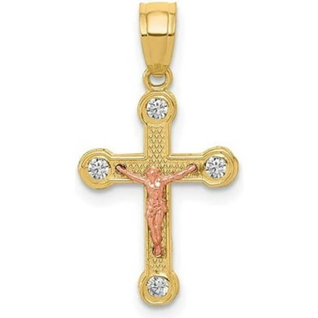 10K Two-Tone with White Rhodium Small CZ Crucifix Pendant
