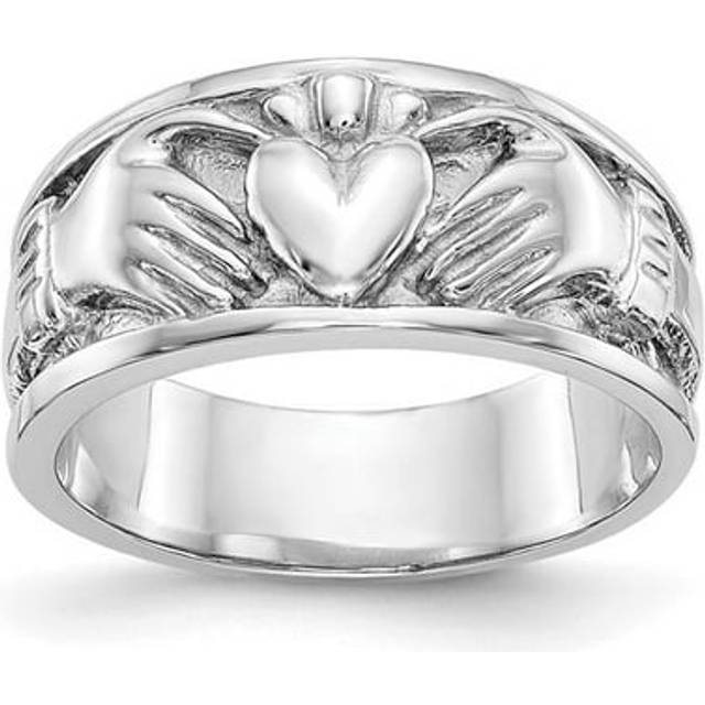 14K White Gold Claddagh Band - Size 6