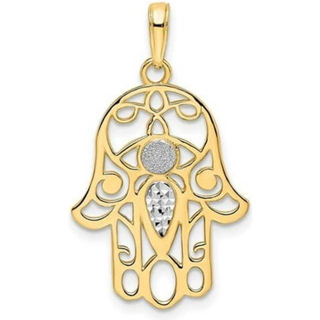 14K Yellow & Rhodium White Diamond-Cut Evil Eye Hamsa Pendant