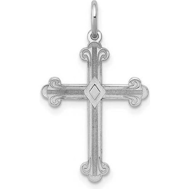 14K White Gold Laser Designed Cross Pendant